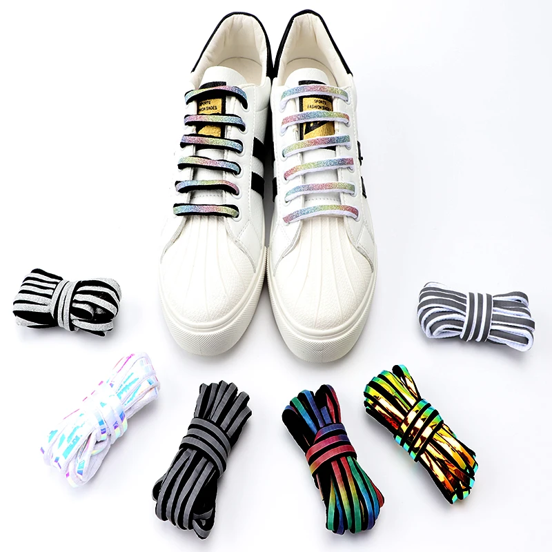 Reflective Shoe Laces Laser sequin Shoelaces Weave Braided Bracelet Sneakers Running Shoelace Adult Children Shoe Strings