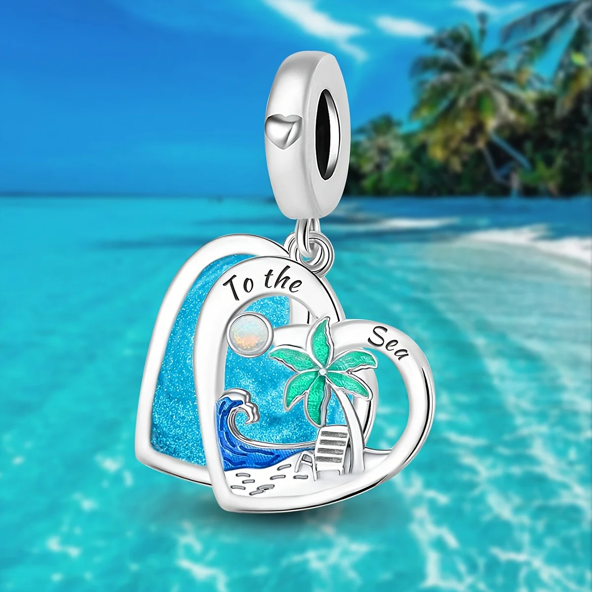925 Silberbeschichtete Kokospalmen-Seepferdchen-Blau-Ozean-Serie Charms Perlen Passend für DIY Armband-Herstellung Schmuckgeschenk für Frauen