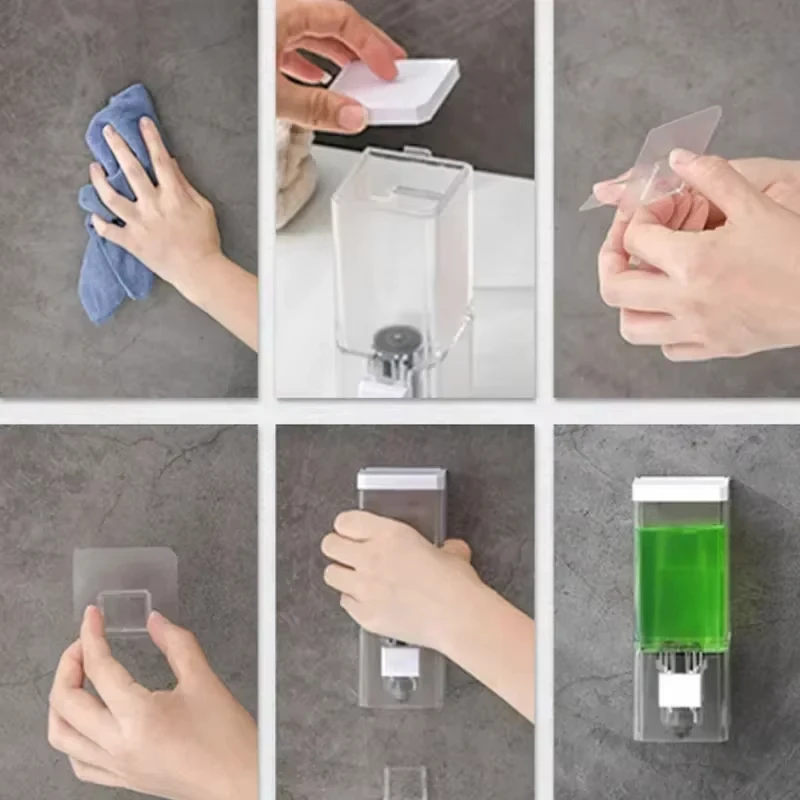 Wall Mounted Non Perforated Manual Press Soap Dispenser Transparent Traceless Disinfectant Bottle for Bathroom
