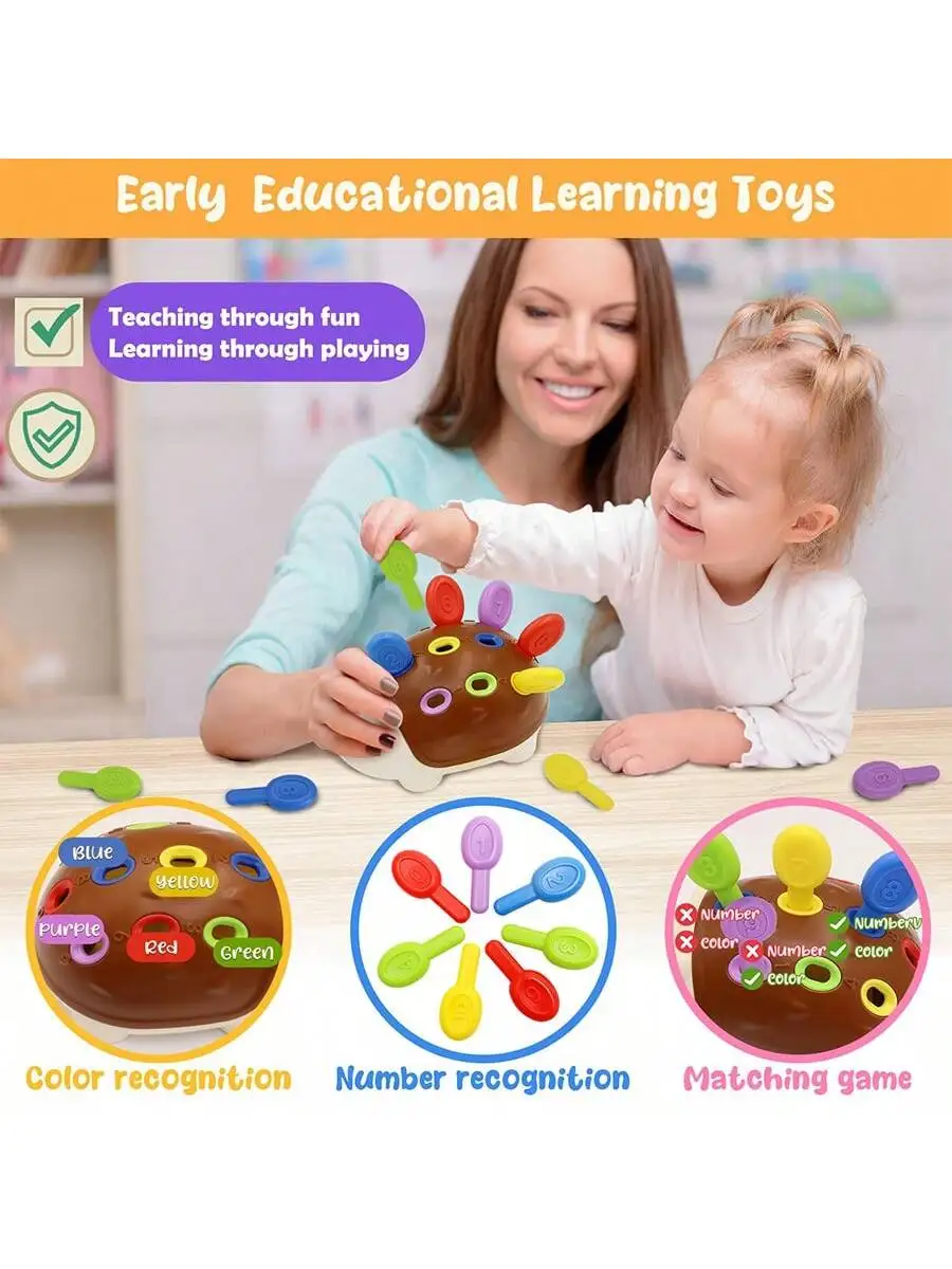 Hedgehog Shaped Montessori Educational Toy for Toddlers 1-3 Fine Motor Skills Development Sensory Counting Sorting Learning Gift
