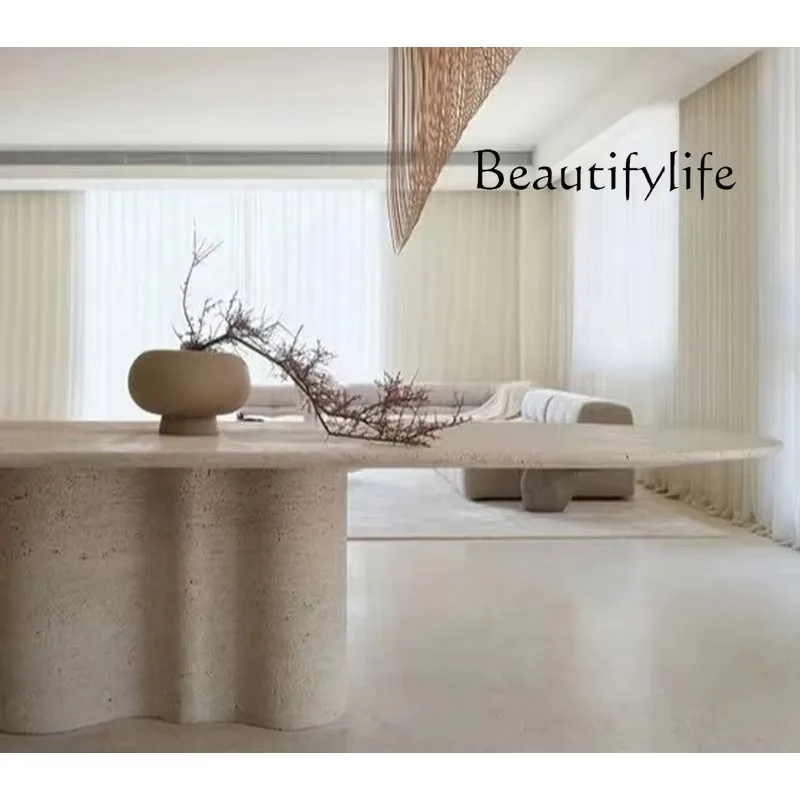 

Обеденный стол из натурального камня M, обеденный стол из антикварного мрамора, обеденный стол в стиле ретро с тихим ветром, минималистичный легкий роскошный овальный стол