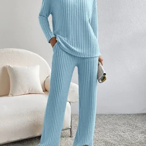 Women's casual mesh set, straight leg pants, jackets with loose V -neck, elegant, new style, autumn, 2023 10 Main Sales Women's Tricot Set - №4