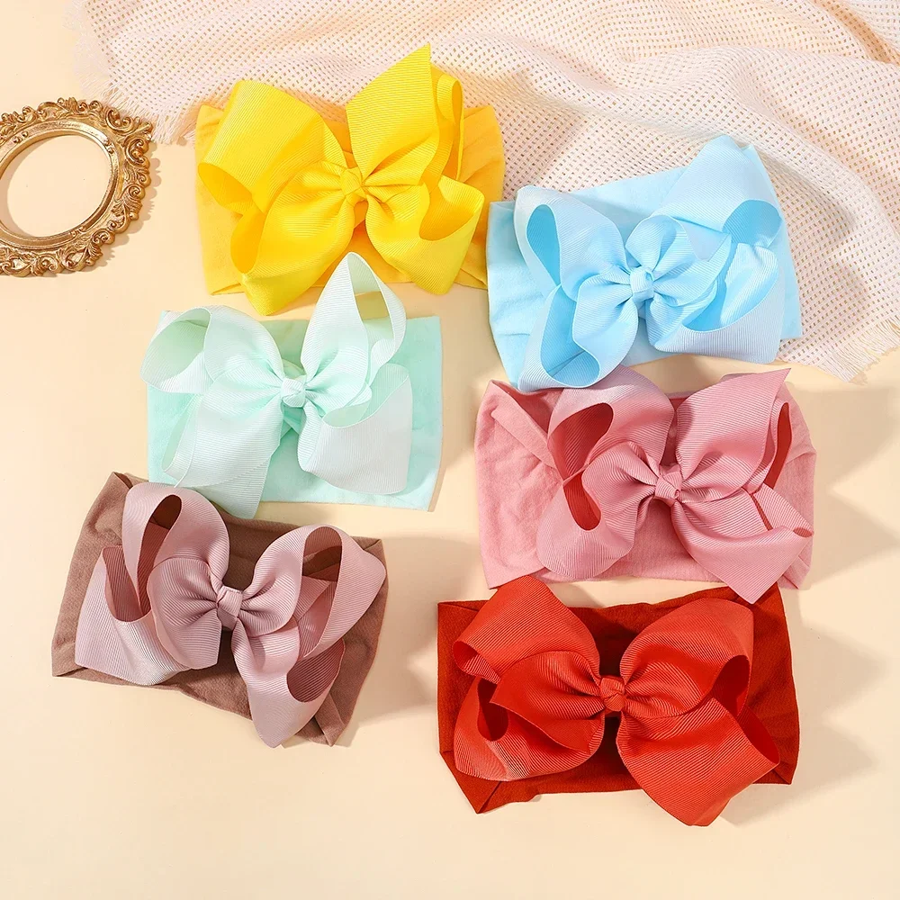 1PC Large Ribbon Bow Headband for Baby Girls Wide Nylon Turban Newborn Bow Headwrap Gift Super Soft Babe Hair Accessories