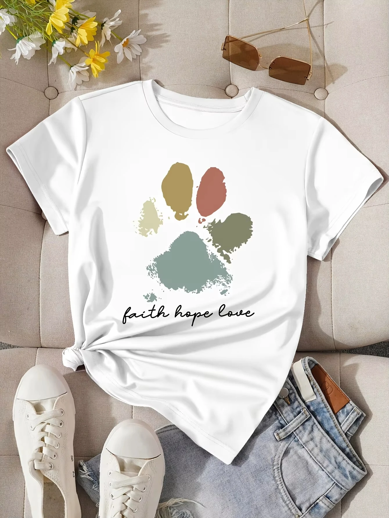 Faith Hope Love Paw Print T Shirt Unisex Men Women Cotton Graphic Printed Short Sleeve Dog Lover Tee Summer Casual 2026 Hot Sale