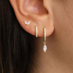 3PCS Fashion Gold Plated Chain Zircon Hanging Earrings Set for Women Stainless Steel Punk Flower Dangle Earring Piercing Jewelry