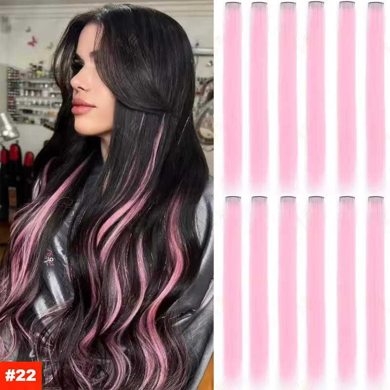22Inch Synthetic Long Straight Clip In Hair Extensions High Temperature Hairpieces Rainbow Colors Hair Accessories for Women - Image 13