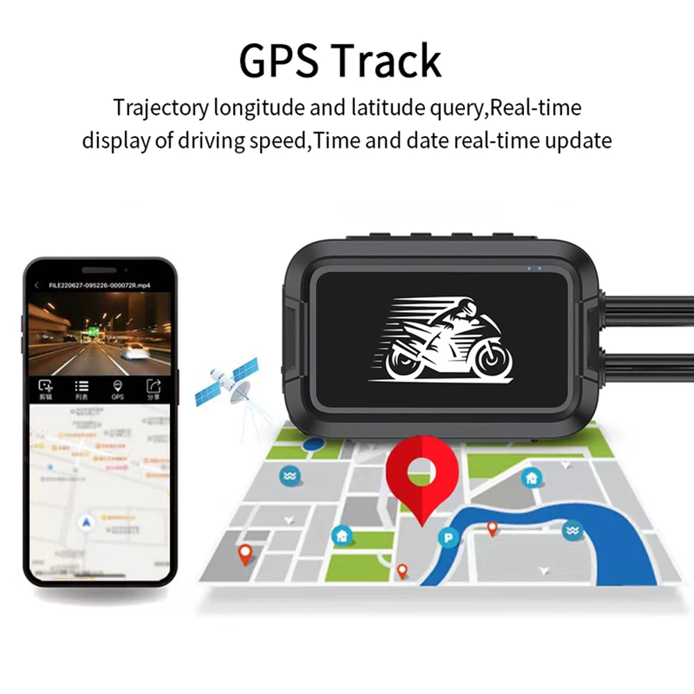 كاميرا فيديو للدراجات النارية ، شاشة وقوف السيارات ، رؤية أمامية وخلفية ، عدسة مزدوجة ، كاميرا لوحة العدادات ، تسجيل الحلقة ، زاوية رؤية WiFi ، GPS ، HD: