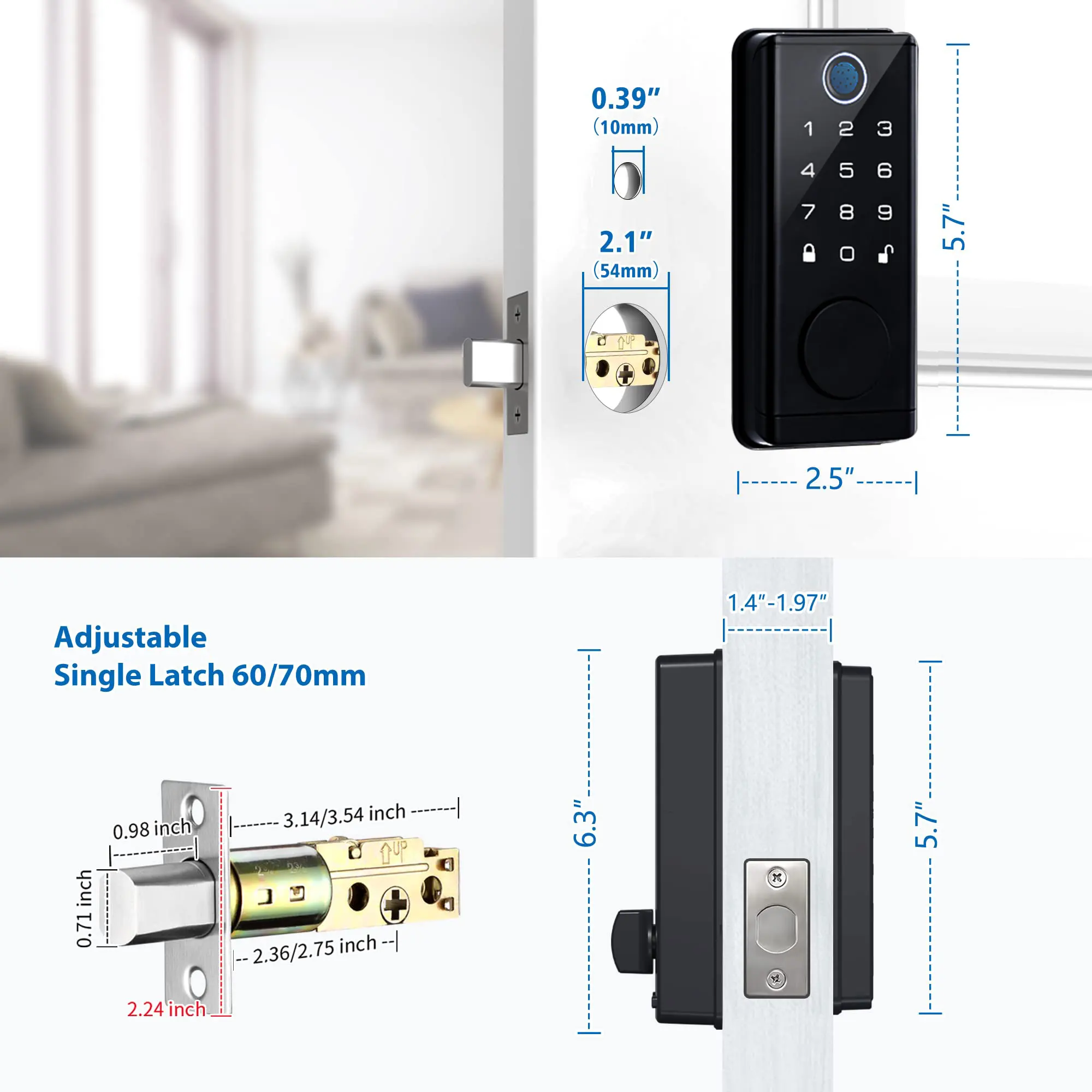 Digitaal Elektronisch Deurslot met Slimme Vingerafdrukwachtwoord Rfid-Kaart, Tuya Deadbolt Keyless Ingang, Digitale Biometrische Sloten