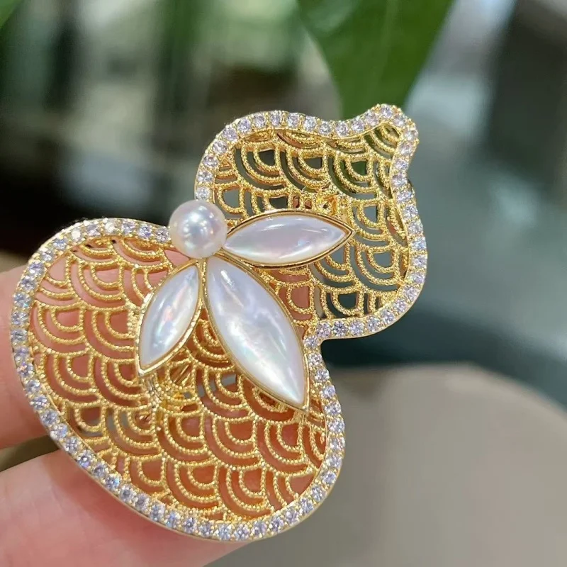 

SGARIT S925 Silver Gourd Brooches For Women Fresh Water White Mother of Pearl Pin Elegant Trendy Gift Fine Jewelry