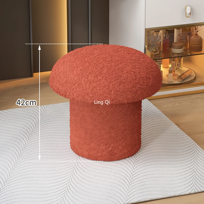 Round Small Puffs Stool Vanity Nordic Kids Mushroom Velvet Foot Stool Entryway Ultralight Leisure Sgabello Living Room Furniture