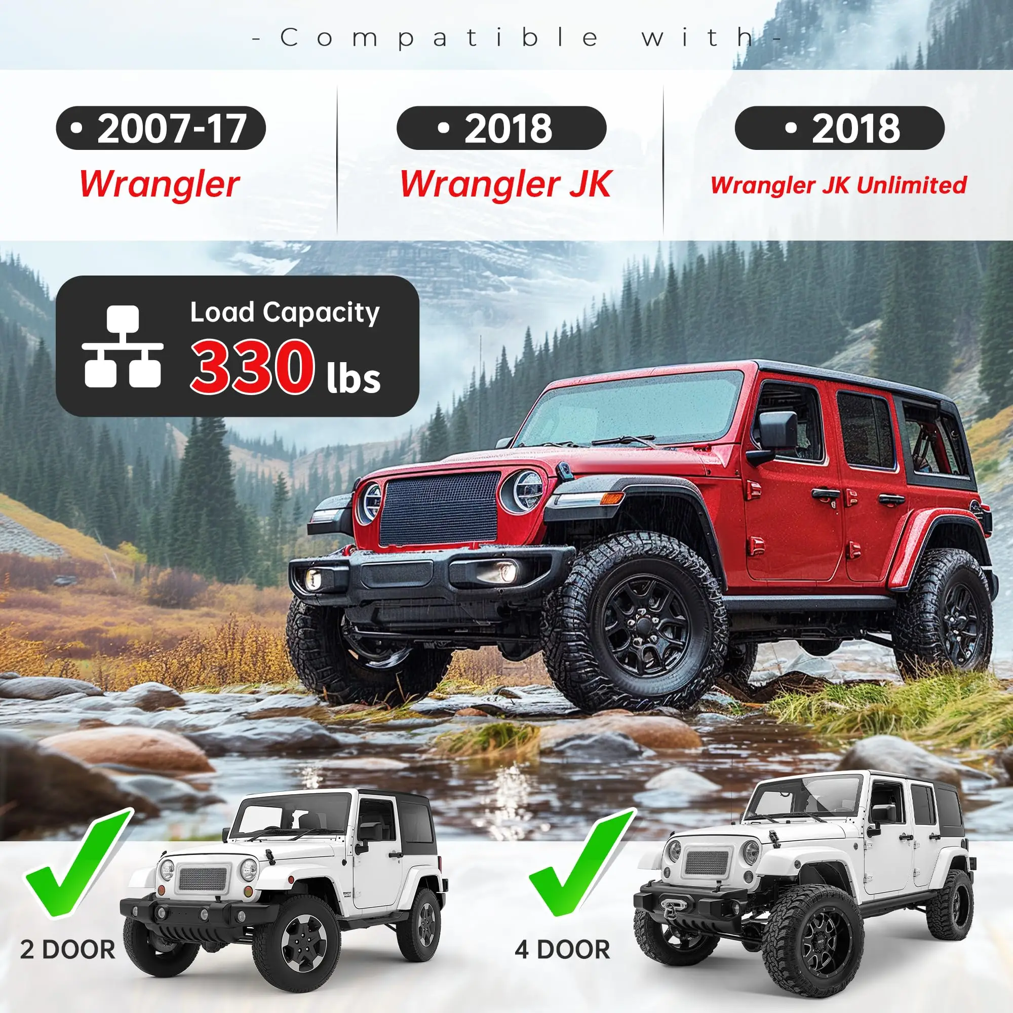 Roof Rack w/2 ladders 330LBS Compatible with 07-18 Jeep Wrangler JK