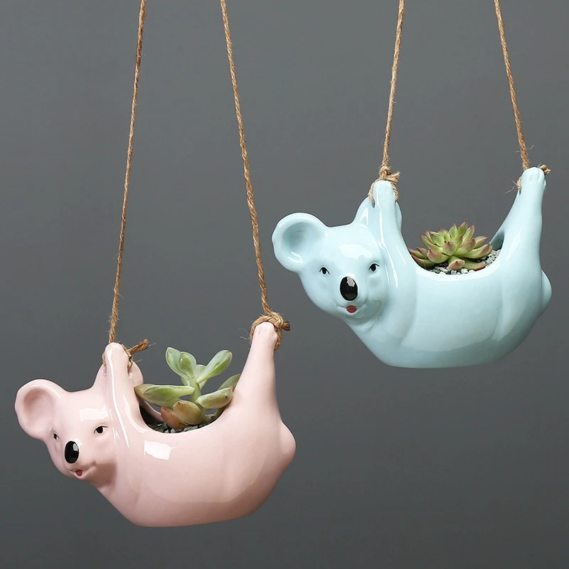 Cartoon Animal Sloth Wall Hanging Vase Koala Ceramic Flower Pot Chlorophytum Potted Home Garden Decoration