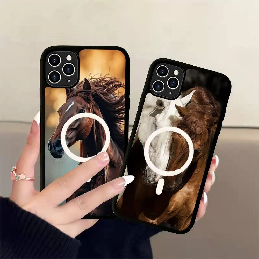 

Beautiful Elegant Brown Horses For Magsafe Magnetic Phone Case For IPhone 17 16 15 14 13 12 11 Plus Pro Max PC+TPU Cover