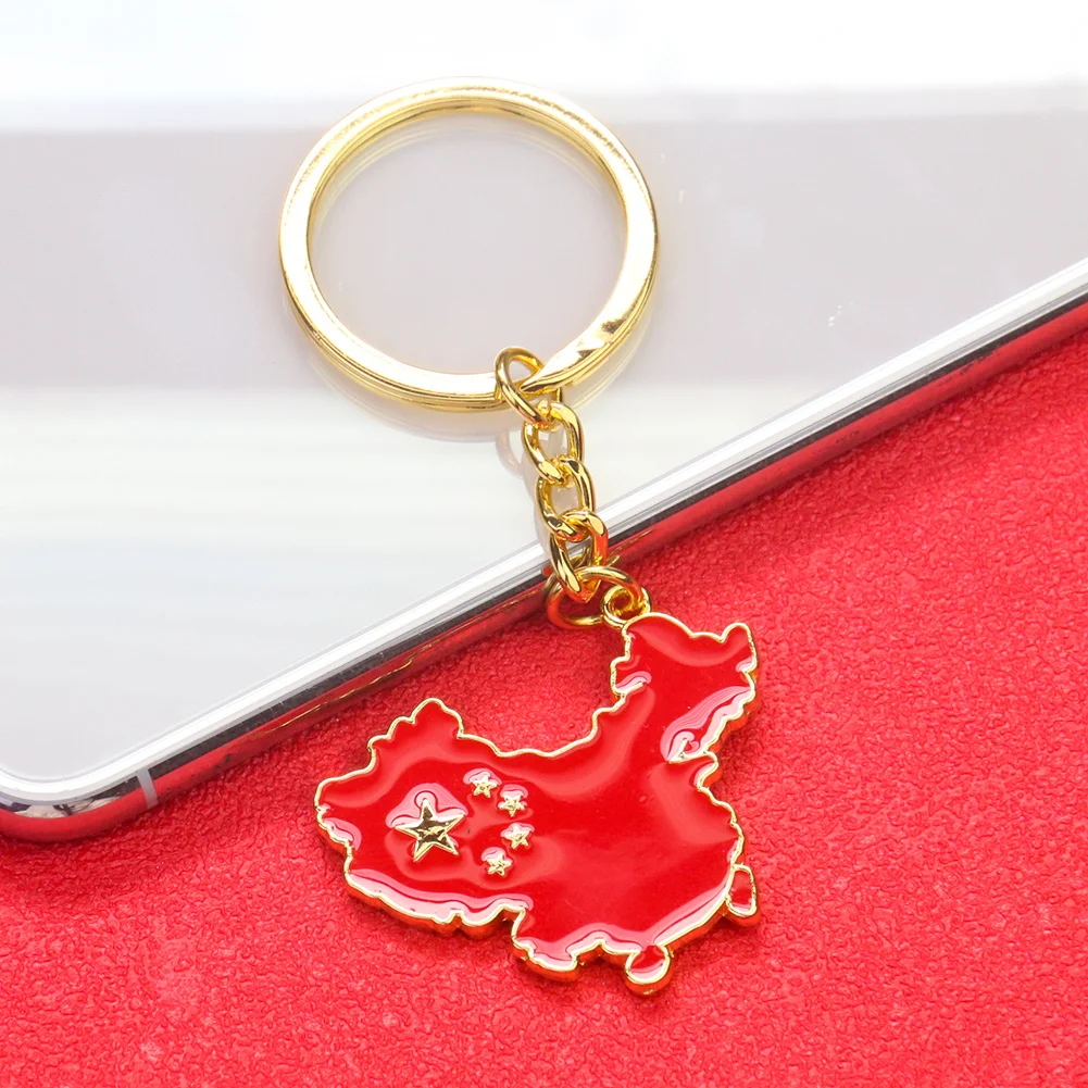 National Chinese Map Keychain Love China Five-starred Red Flag Key Chain Ring Holder Heart Man Woman Bag Backpack Jewelry Gift