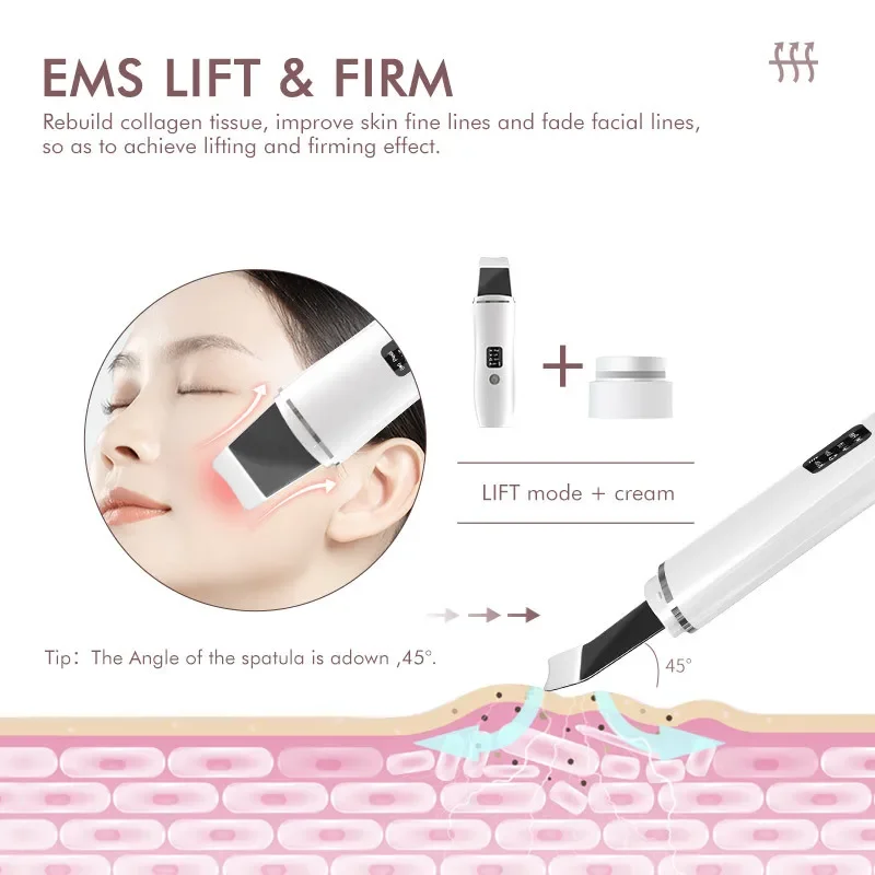 Ultrasonic Blackhead Acne Cleaner Pore Blackhead Remover Electric Skin Facial Clean Spatula Lifting Massager