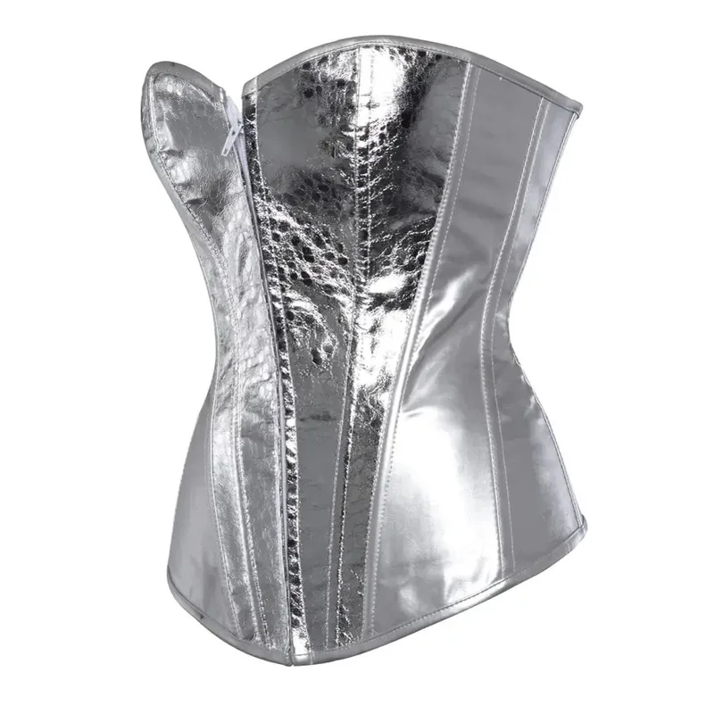 Steampunk Corset Sequin Glitter Lace Up Boned Leather Busier Zip PVC Corselet Sexy Sparkle Party Showgirl Clubwear Overbust