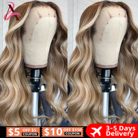 4/613 Balayage Brown Blonde 13x4 Lace Front Wig Body Wave Colored Human Hair Wigs For Women 613 HD Lace Front Human Hair Wig