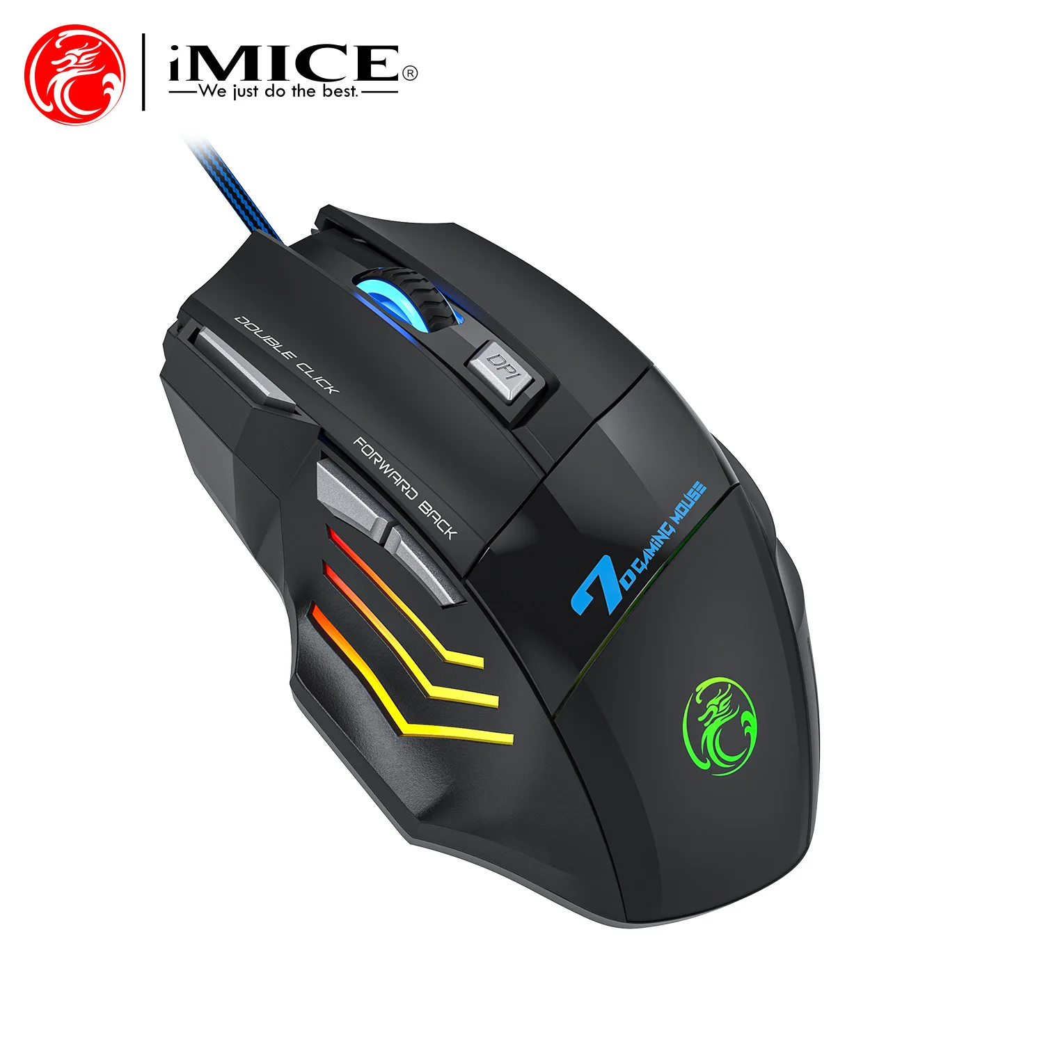 IMICE X7 Оптическая игровая мышь с регулируемым разрешением, эргономичная противоскользящая конструкция, красочная подсветка для настольных компьютеров, портативных ПК