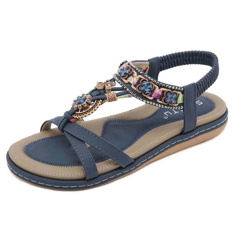 Flower Print Sandals Women  Summer Shoes Elastic Band Woman Beach Shoes Ladies Open Toe Sandalias