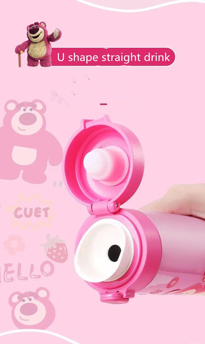 Disney Lotso-Bouteille isotherme Spider Man en acier inoxydable pour enfants, tasse à eau, paille à boire droite, thermos congelés, 316