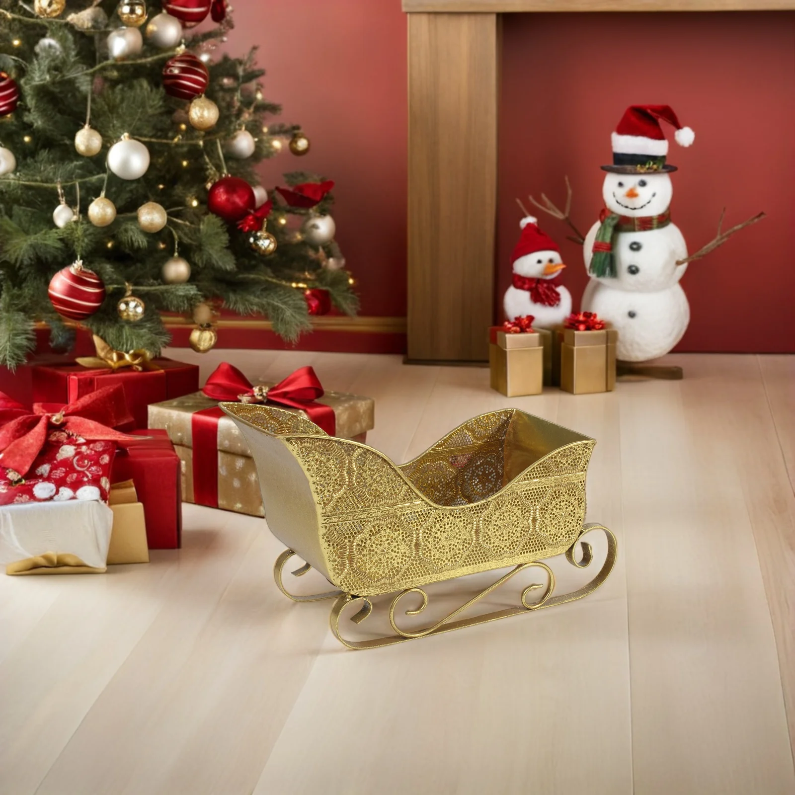 

Christmas Decoration Santa For Holiday Tabletop Small Sleigh Figurines Centerpiece Candy Storage Rustic Sleigh Ornament