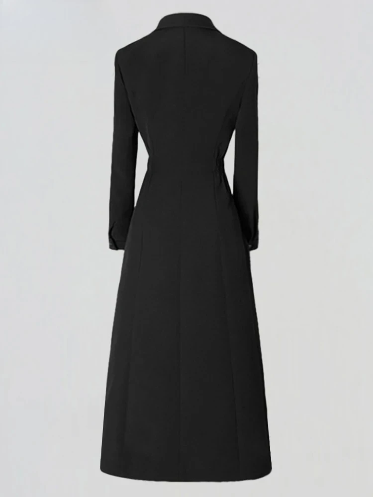 Trench lungo aderente nero da donna, chic ed elegante, monopetto, abbigliamento firmato di lusso, primavera, elegante 2025, vendita calda