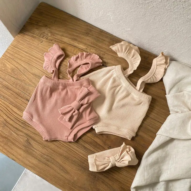 2026 Summer New Baby Strap Shorts Infant Girl Cute Ribbed Overalls Toddler Pp Shorts Newborn Sleeveless Bodysuit 0-24M