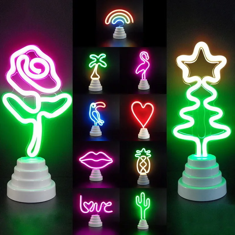 Led Neon Night Light Table Night Lamp Flamingo Angel Heart Battery Operated For Home Wedding Christmas Decoration