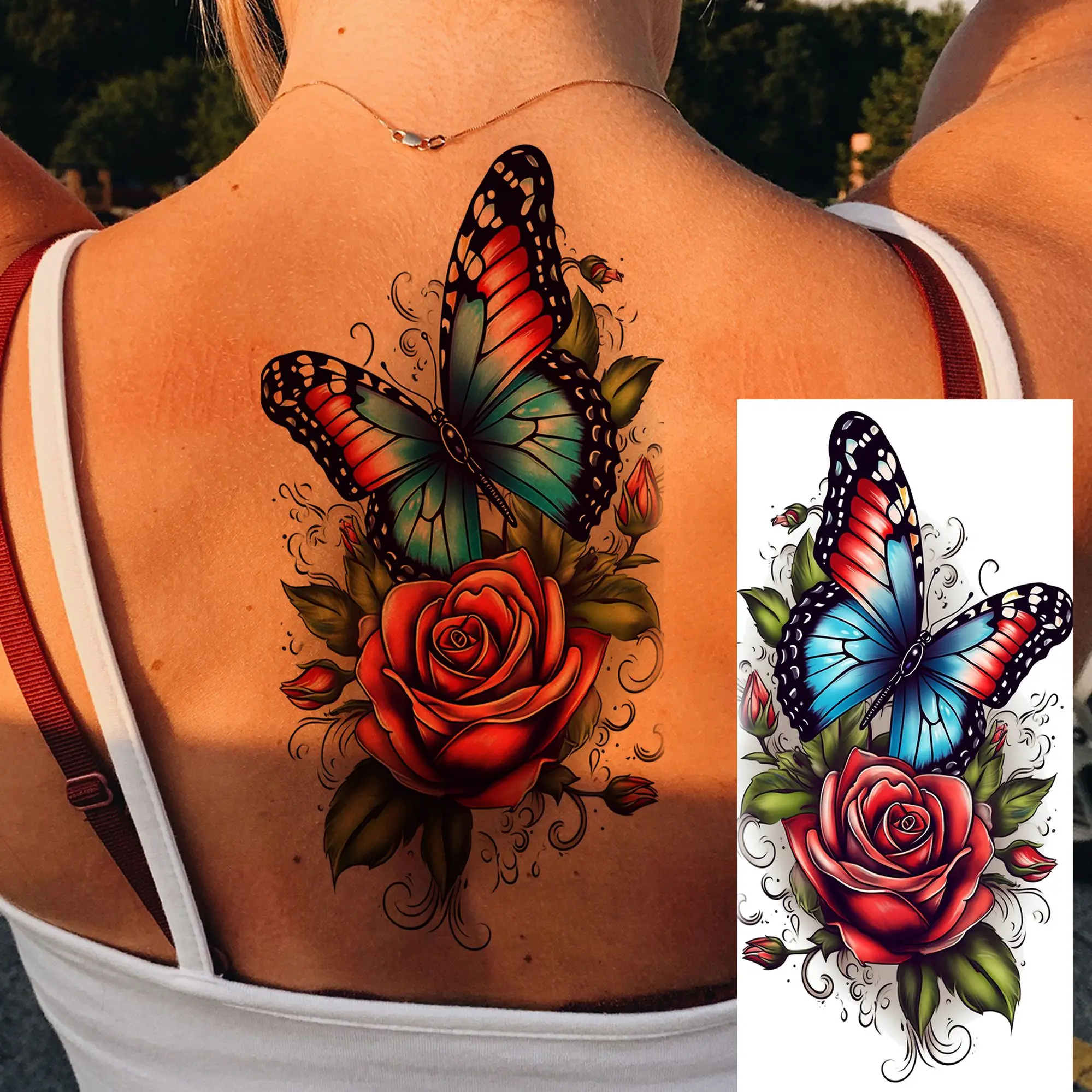 1 Arkusz Tatuaży Tymczasowych Akwarelowych Motyl Tygrys Lis Dla Kobiet Wodoodporne Tatuaże na Ciało Plecy Realistyczne Fałszywe Tatuaże Naklejki