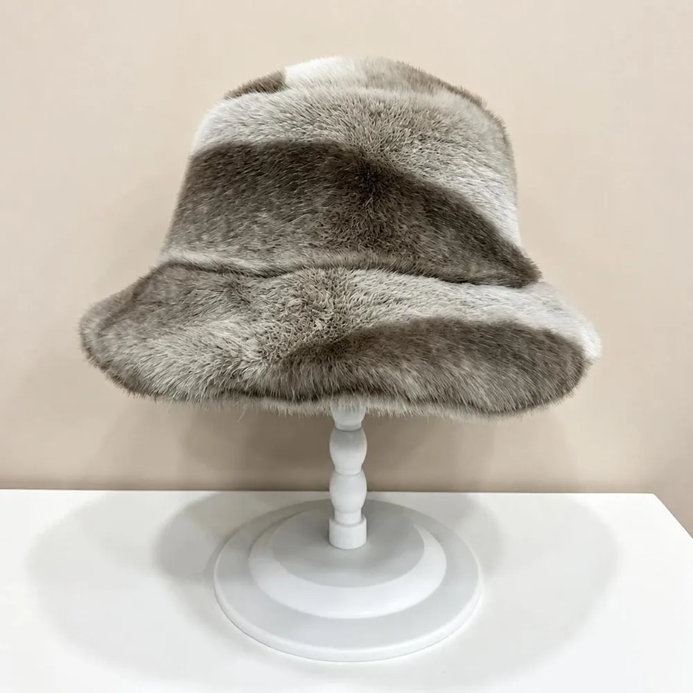 Soft Double-Sided Faux Fur Hat Scarf Set Windproof Cozy Hat Scarf Gradient Faux Mink Fur Gradient Hat Scarf Winter Outdoor