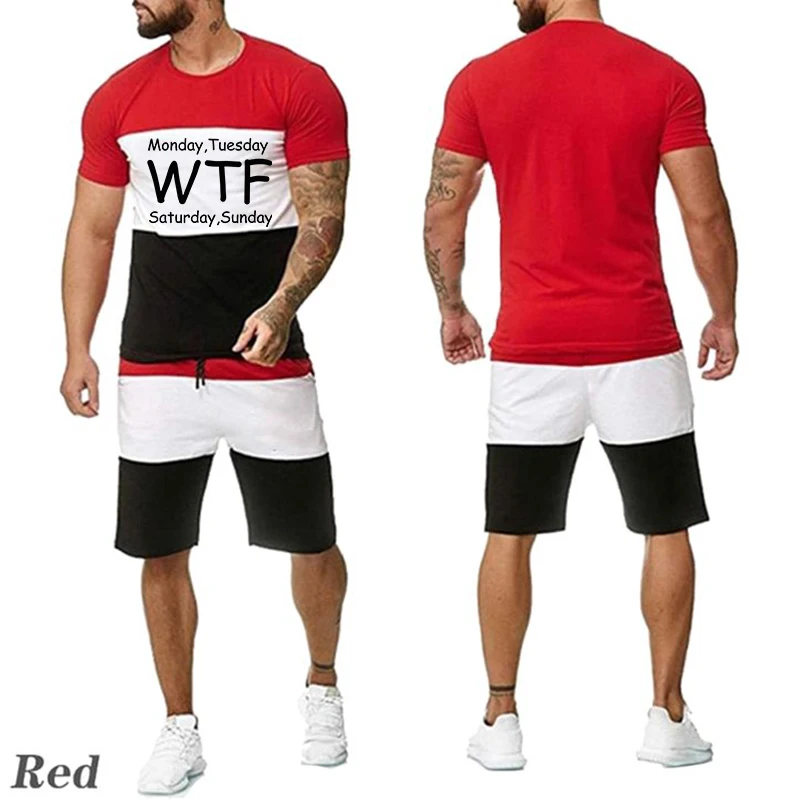 New Summer Fashion Men's Color Matching Short Sleeve Top Casual Sportswear Kappa Printed T-shirt+Shorts Two-piece Set