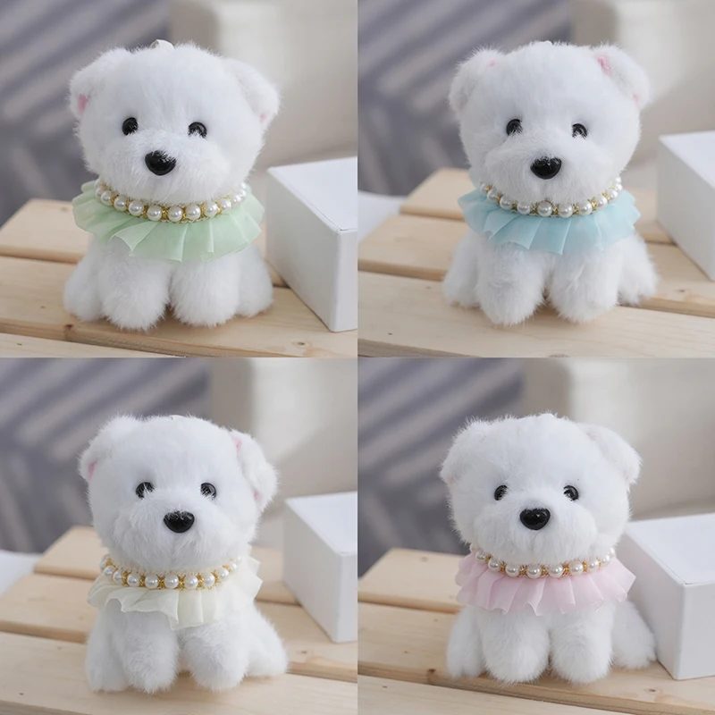 Kawaii Pearl Dog Toys Keychain Soft Cartoon Animal Doll Keychain Lovely Decoration Creative Realistic Dog Figure Children Gifts