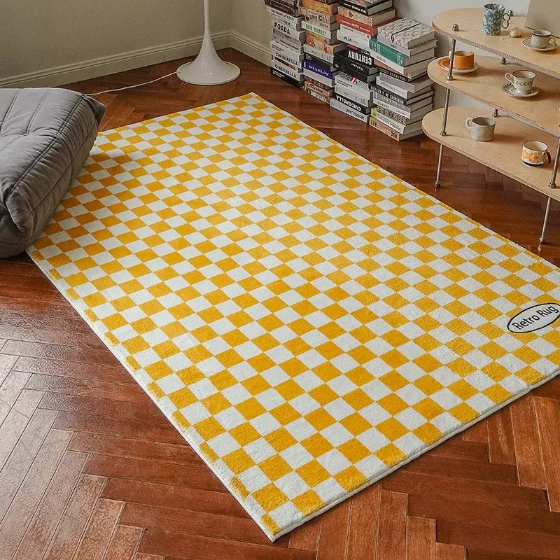 

Minimalist Plaid Living Room Large Area Decorative Carpets Checkerboard Pattern Bedroom Bedside Carpet Plush Soft Balcony Rug IG