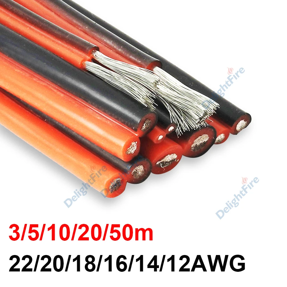 2 Pin Flexible Silicone Cable 22/20/18/16/14/12AWG Heat Resistant Silicone Wire For Car Automotive Speaker Solar Panel Lighting