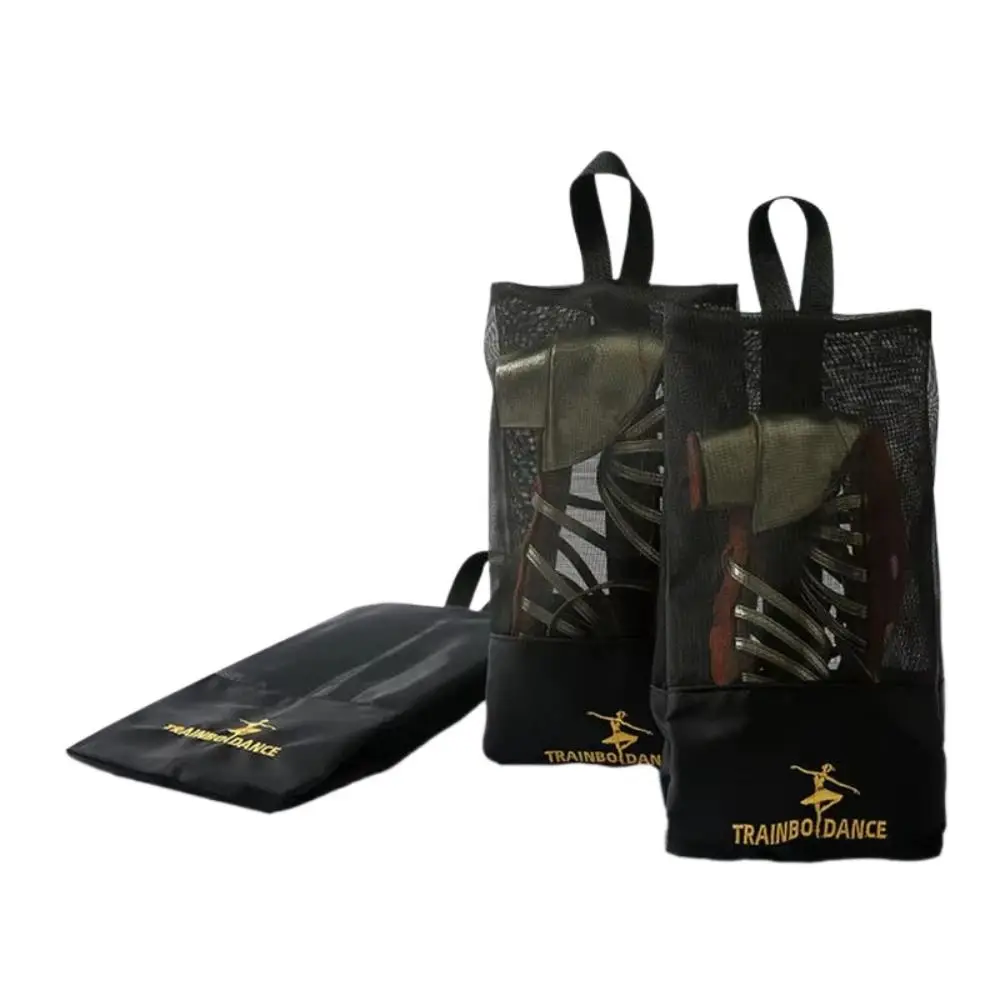 Sac à chaussures de danse latine respirant, sac à main de couleur noire, sacs de rangement de Ballet avec fermeture éclair, pochette de danse en maille de Nylon pour ballerine