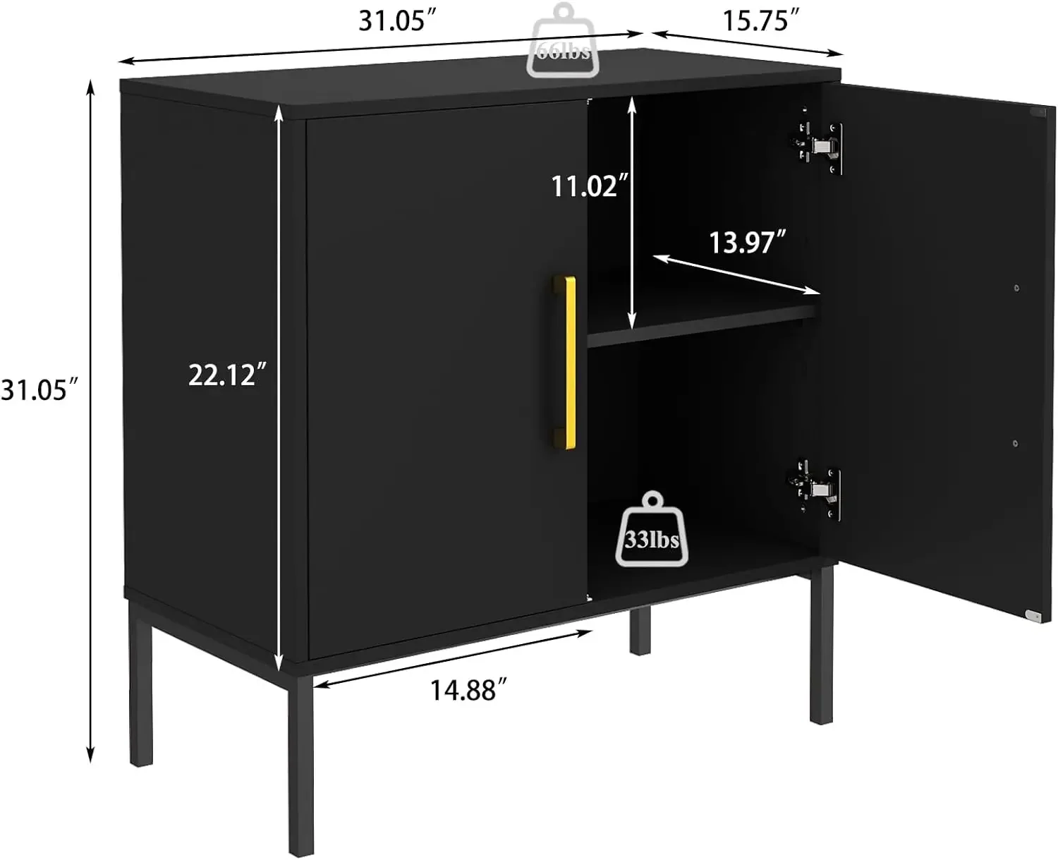 home.Set of 3 Storage Cabinet, Freestanding Sideboard with Double Doors, Modern Wooden Sideboard, Black Side Cabinets for Bedroo