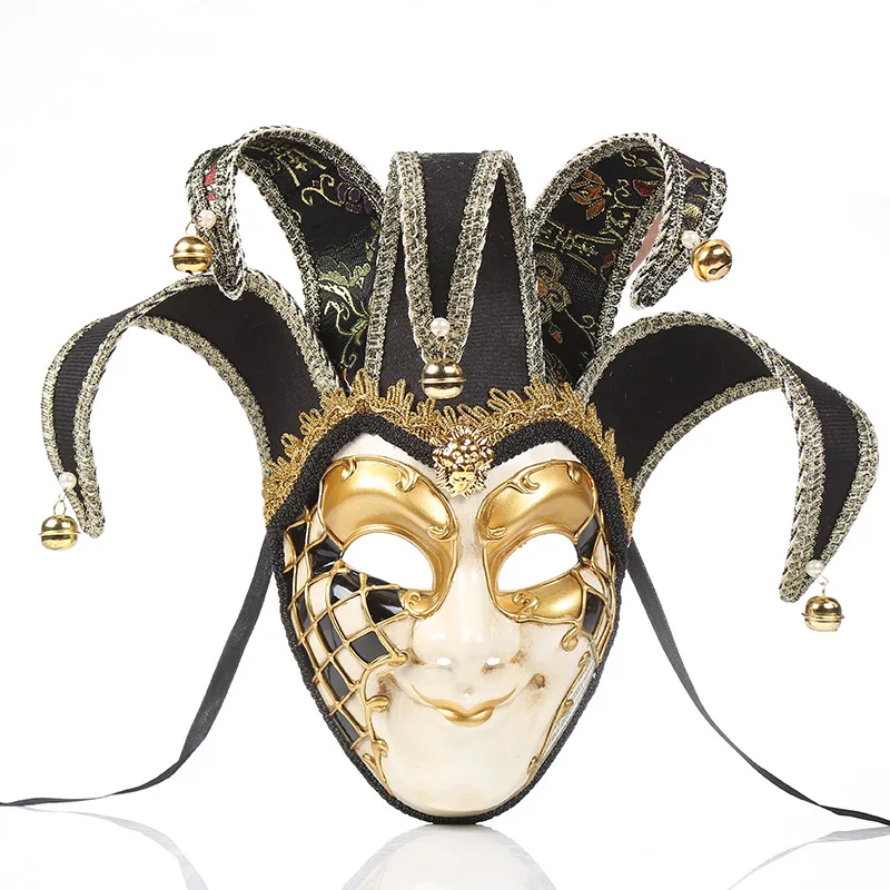 

Halloween Dance Party Venetian Men's Painted Mask With Bell