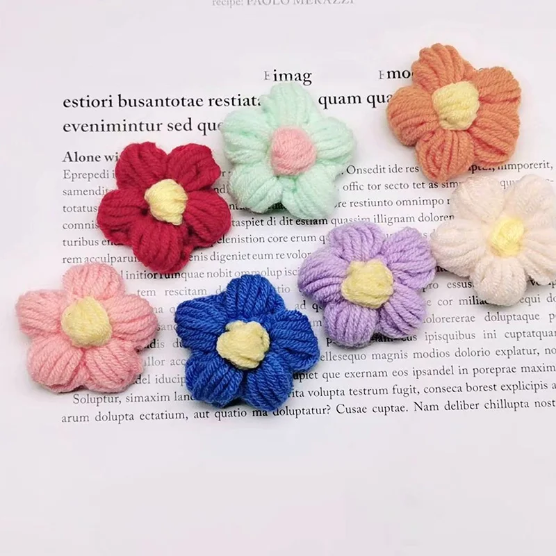 10Pcs Hand Knitting Yarn Wool Flower Heads Crochet Flower DIY Handmade Headdress Hats Bags Clothes Brooch Jewelry Accessories