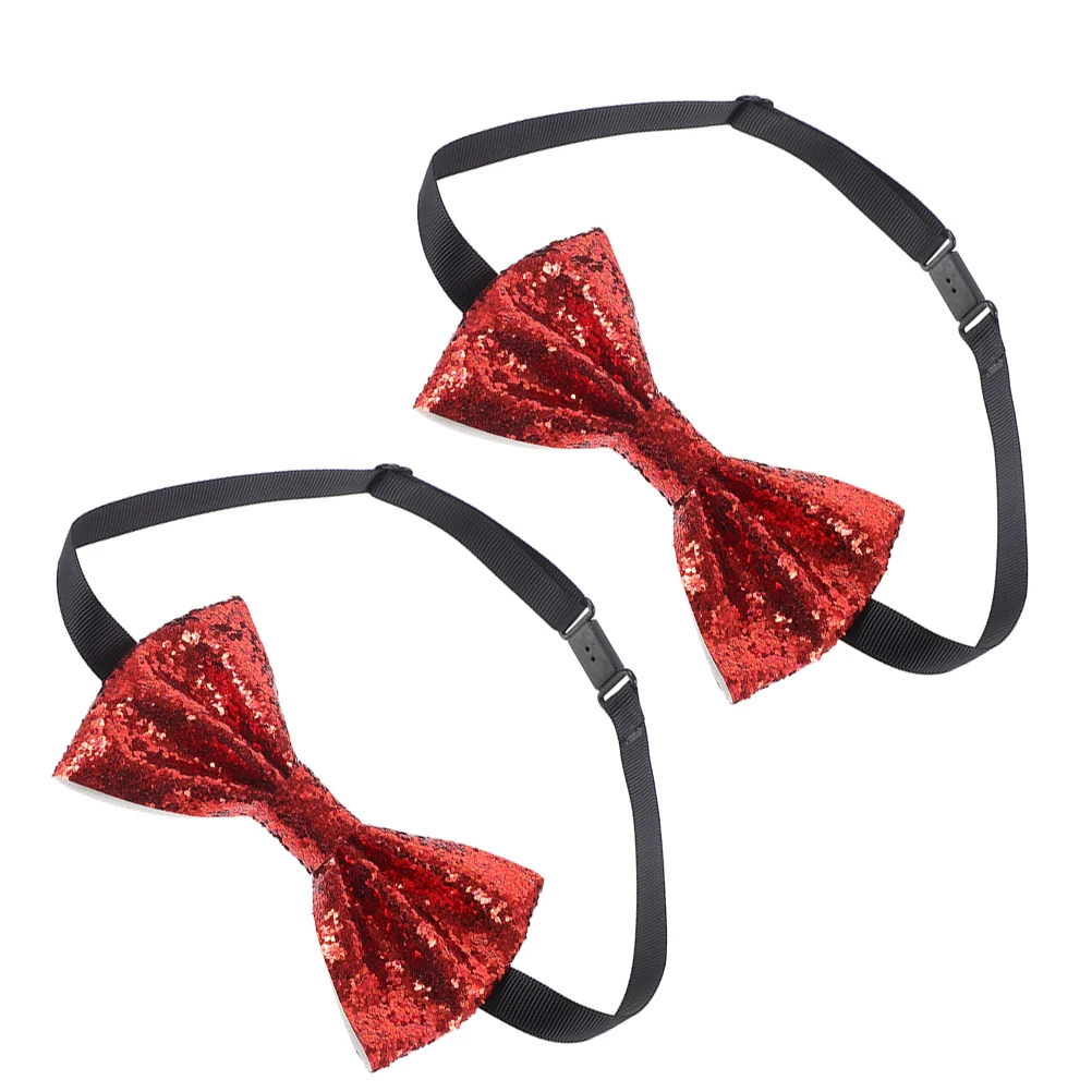 

2pcs Bow Tie Sequin Glitter Adjustable PU Material Birthday Hair Clip Shiny Ties Graduations Celebratory Events Mens