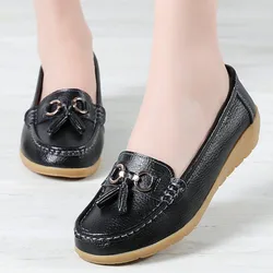 Women Flats Fashion Wedge Genuine Leather Ballerina Shoes Women Slip On Nurse Shoes Moccasins Breathable Shoes Female Plus Size