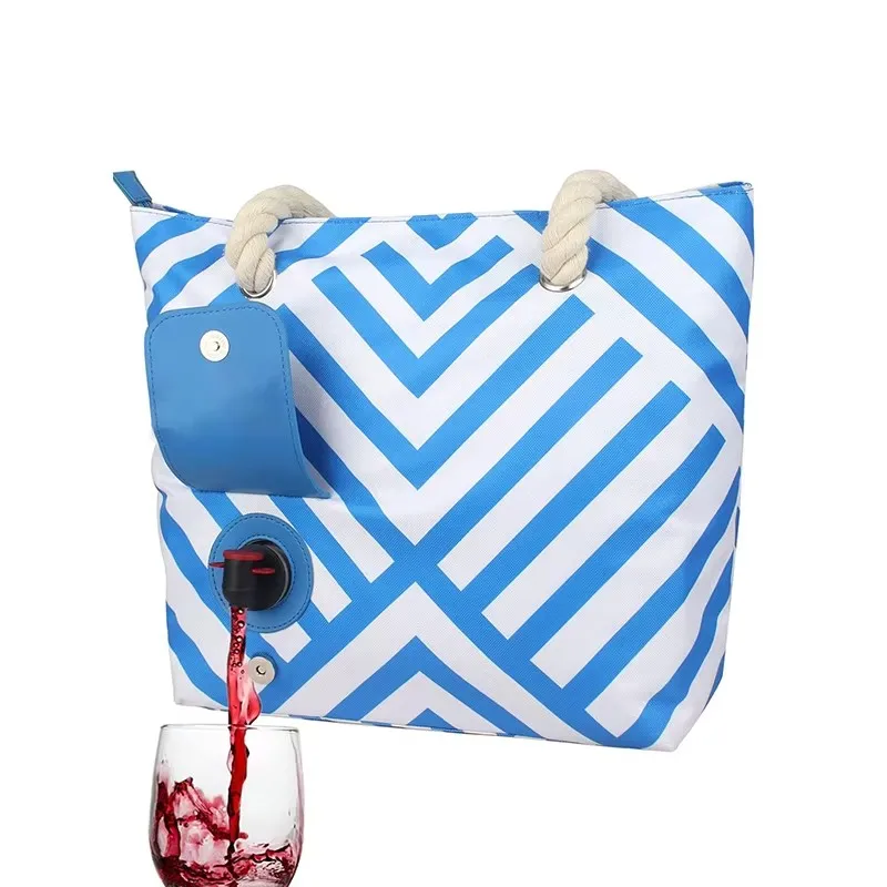 

Beach Wine Tote Bag with 3 Wine Bladder Bag and Spout Set, Wine Cooler Bag for Picnics, Camping, Travel, Party, Dinner