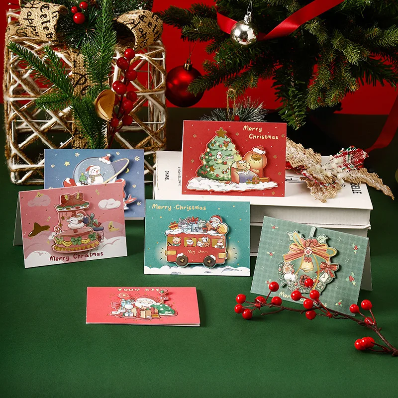 Weihnachtsgrußkarten, kleine 3D-Goldfolie, kreative Mini-Karten für Urlaub, Party, Geschenkanhänger, Freunde, Blume, festliche Feier