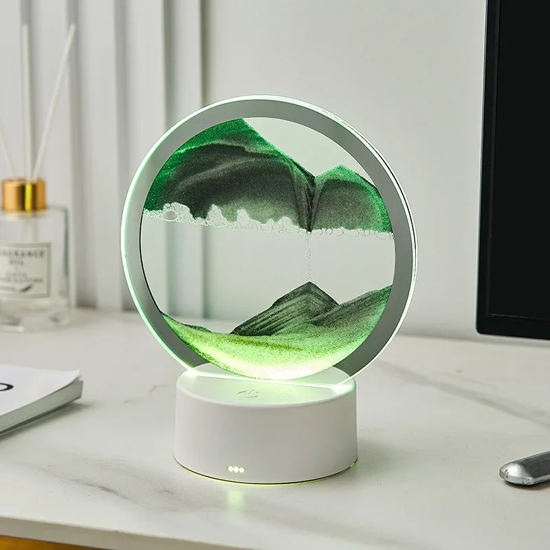 Luz de noche de arena movediza con USB de 7 colores, lámpara de mesa de arte de arena móvil, lámparas de mesita de noche de reloj de arena que fluyen, decoración del hogar, regalo