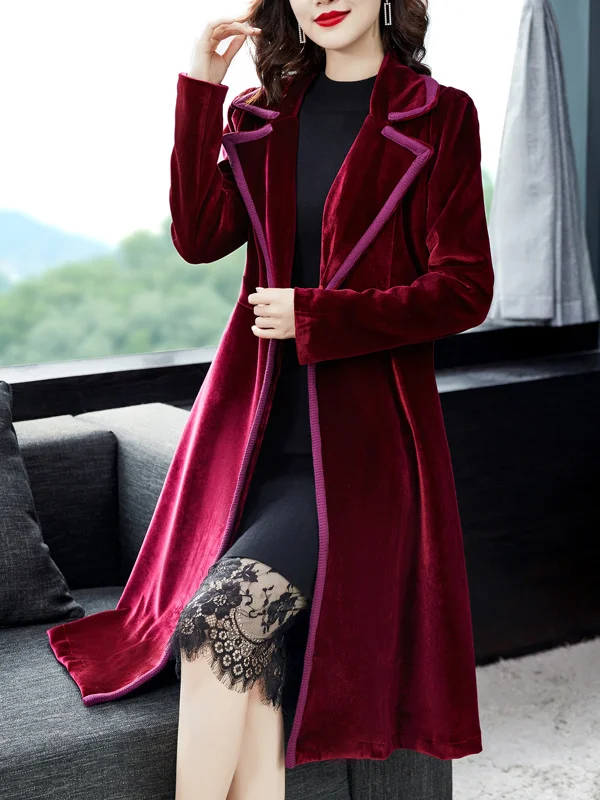 

JAMERARY Fashion Long Trench Women Autumn Winter Velvet Windbreaker Lady Midi Dress Coats Office Work