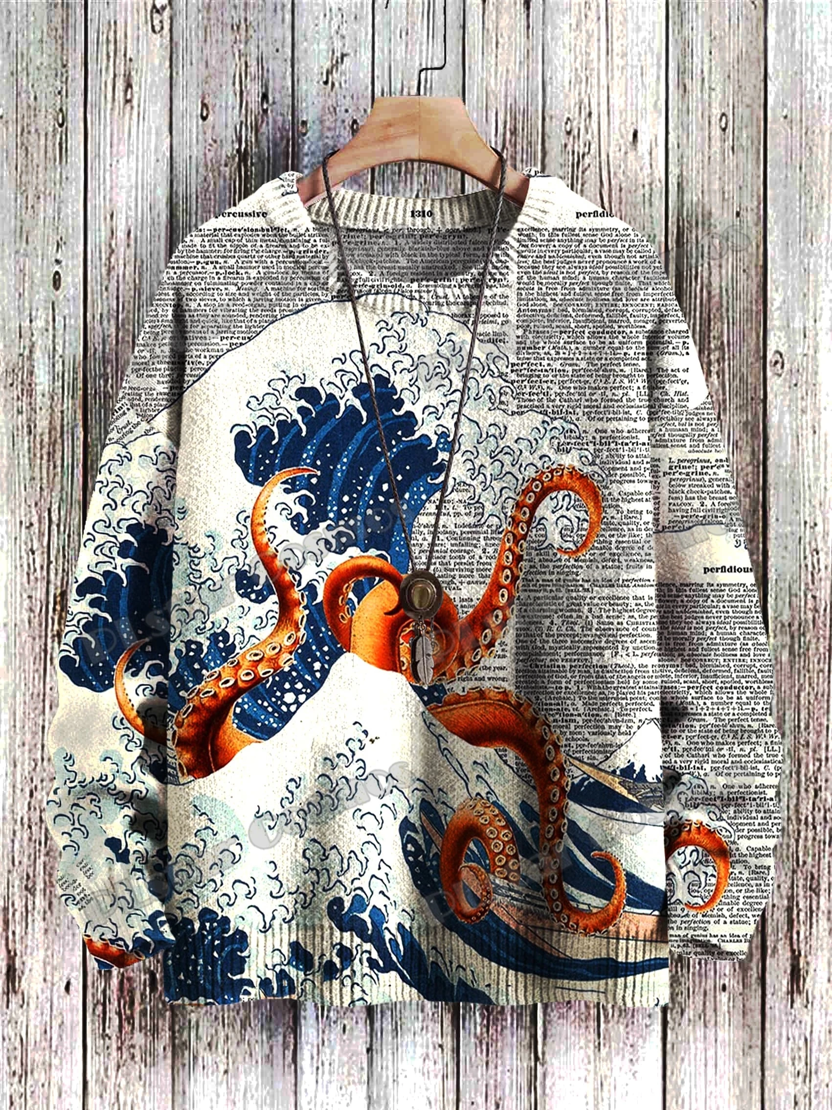 Retro Astronaut & Retro Art Back View Pattern 3D Printed Men's Knitted Pullover Winter Unisex Casual Knit Pullover Sweater ZZM80