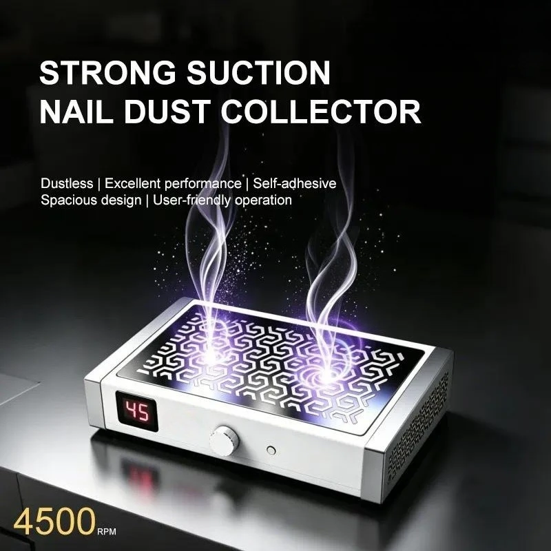 Nail Art Vacuum Cleaner Large Suction Desktop Polishing Dust Collector 4500 RPM Dual Fan Silent Nail Repair
