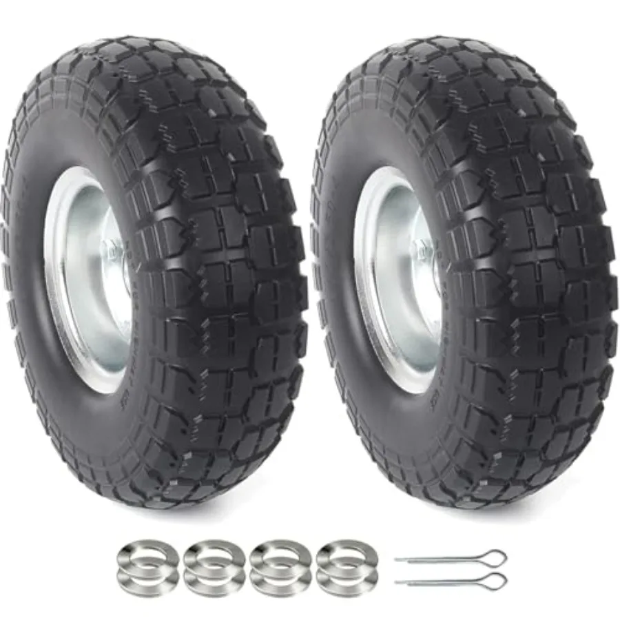 2-Pack 10-Inch Solid Rubber Tire Wheels - Replacement 4.10/3.50-4