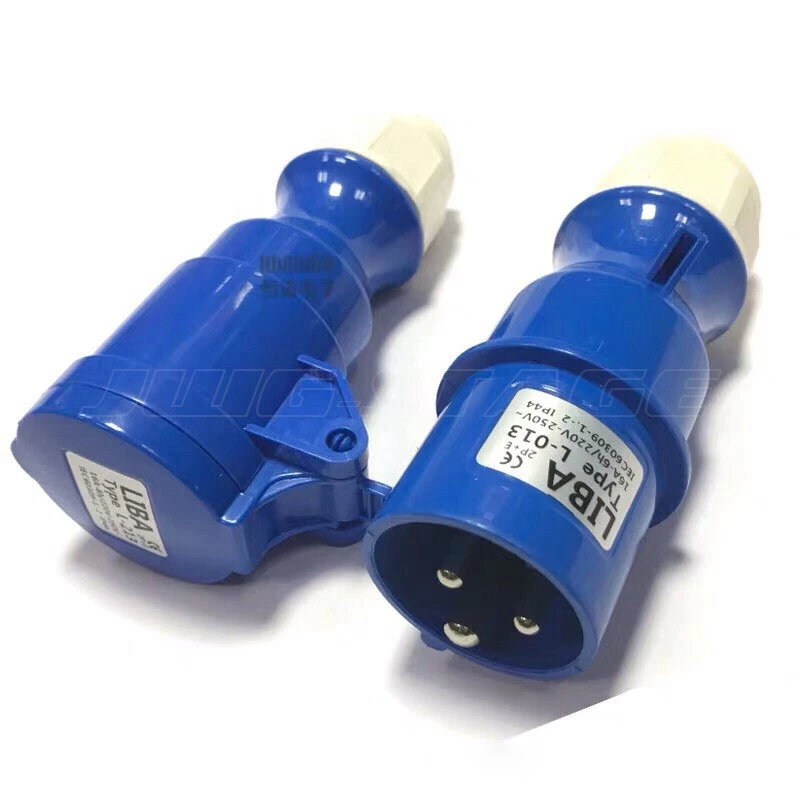 

2 couples Blue Color Waterproof 16A 3Pin Industrial Plug Stage Special Lighting Power Supply Connecting