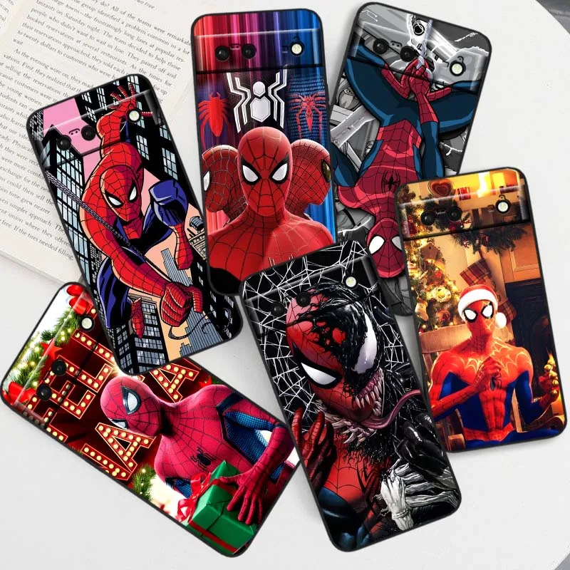 غطاء M-Marvels S-Spiders M-Mans لهاتف Google Pixel 10 9a 9 8A 8 7 7A 6 6A Pro XL 2024 5G أسود ناعم من السيليكون #1