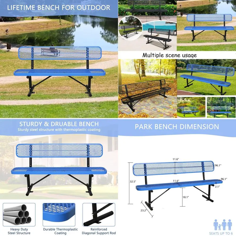 

8T Park Benches or Outside, Garden Benches Weatherproo with Backrest - Heavy-Duty Metal Bench or Patio Porch Backyard School Spo